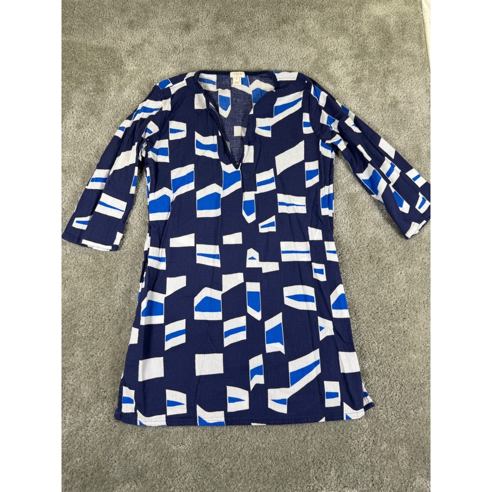 J.Crew Blue White Geometric Abstract Cotton Tunic Mini Dress C2343 XS